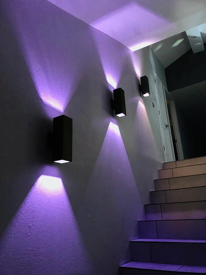Tunable White Exterior Wall Light Fixtures 1200lm, RGB Color Up Down Outdoor Lights 2 Pack,Modern Dusk to Dawn Outdoor Lighting - Smart Outside Wall Lights for Garage,Porch(UL Listed