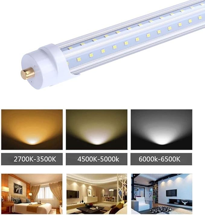T8 V Shaped 8FT LED Tube Light,Need Bypass Ballast,65W Single Pin FA8 Base, 7800LM, 5000K Daylight White 8 Foot (Replace150W Bulbs),Dual-Ended Power AC 85-277V 12 Pack