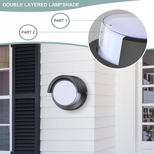 LED Porch Lights Outdoor 12W 6500K Modern Wall Lighting Double-Layer Cover Aluminum Exterior Light Fixture IP65 Waterproof for Stairway Garage Patio Bedroom 