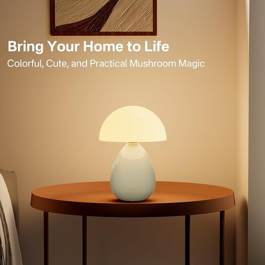 Mushroom Lamp Table Lamp for Bedroom,Ice Crackle Desk Lamp Bedside Small Lamps for Living Room Night Stands,Table Lamps Cute Modern Mid Century Lamps(Cream-Ice Crackle)
