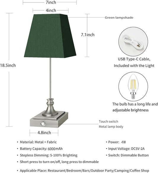 Rechargeable LED Table Lamps with Stepless Touch Control,Sliver Cordless Lamp for Living Room&Bedside&Patio&Shower,Small Desk Lamp(6000mAH Battery),1 Pack for Home Decor,Best Gifts for Family