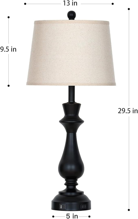 Modern Black Table Lamps Set of 2 for Living Room,30" Tall Bedside Lamp with USB Charging Port,3-Way Dimmable Touch Nightstand Lamp for Bedroom Desk Side Table Office,Black