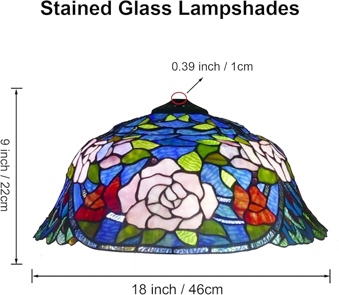 18-Inch Large Tiffany Lamp Shade Replacement, Only Vintage Stained Glass Rose Peacock Hat Lampshades fit for Table Lamps Floor Lamps Desk Bedside Reading Lighting,Rose