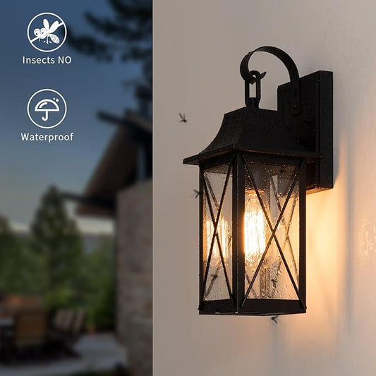 mirrea 15-inch Outdoor Porch Wall Light for House, Waterproof Exterior Sconce for Patio, Wall Mount Lighting Fixture for Front Door, Permanent Outside Lamp for Garage, Matte Black, Set of 2