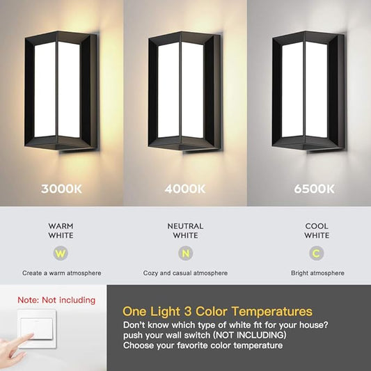 Sytmhoe Outdoor Wall Lights,2Packs Exterior Light Fixture,LED Wall Sconce 3-Color-Changeable Wall Mounted Lamps,Matte Black Porch&Patio Light Outdoor,IP65 Waterproof for Hallway Stairs Gardens