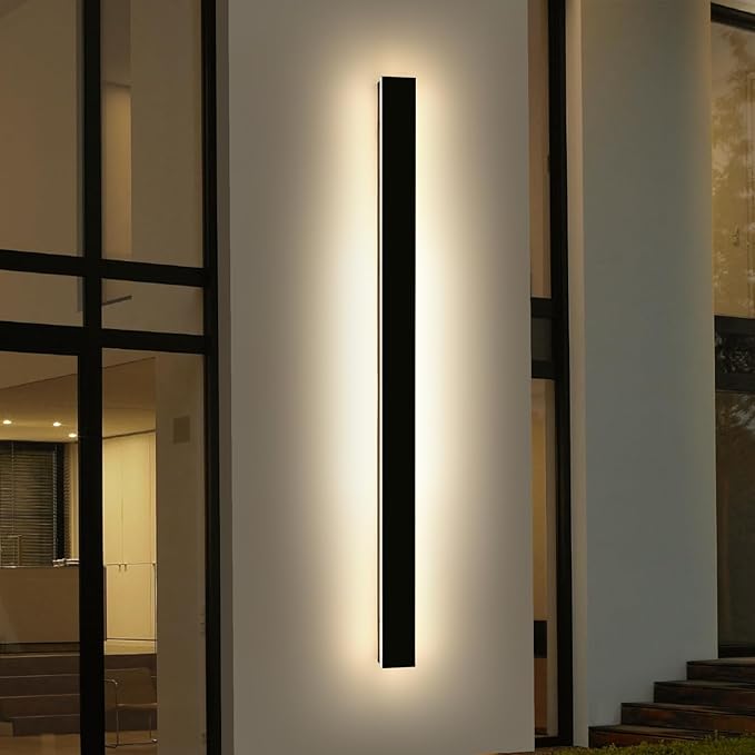 Modern Outdoor Wall Light, 71inch Black Exterior Wall Mount Light Fixtures, 3 Color 3000K/4500K/6000K, IP65 Waterproof, Porch Wall Sconce, Long Linear Outside Lighting for Patio Garage Garden