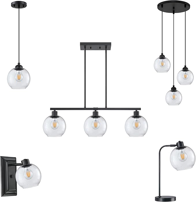 3 Pack 6.3 Inch Clear Seeded Glass Lamp Shade Pendant Ceiling Chandelier Wall Sconce Light Replacement Glass Shade Fixture Over Sink Kitchen Island