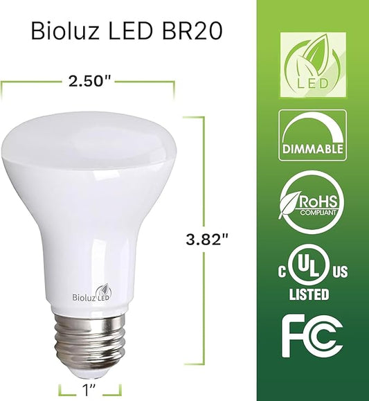 Bioluz LED 4 Pack BR20 LED Bulbs Indoor Flood Light R20 Dimmable High CRI 5000K Daylight, 50 Watt Equivalent Uses 7W, 540 Lumens UL Listed FCC RoHS Compliant