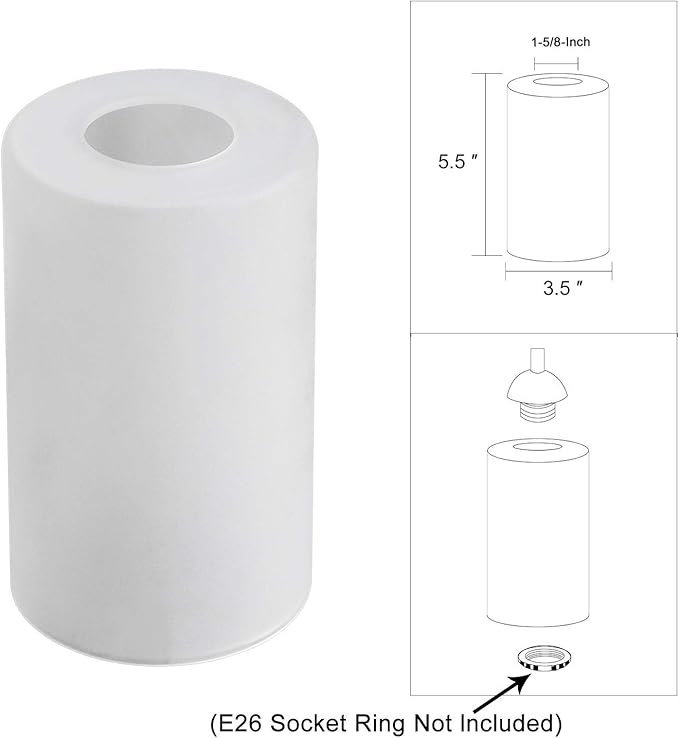 3 Pack Frosted Glass Shade, Cylinder Light Fixture Replacement Globe or Cover with 1-5/8-Inch Fitter for Chandelier Wall Sconce Pendant Light, G0073