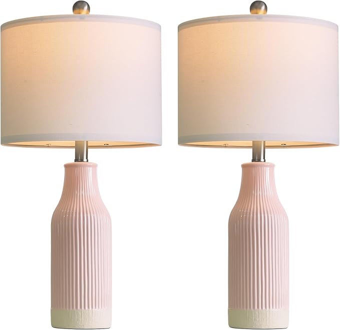 23.75inch Pink Modern Ceramic Bedside Lamp Set of 2 for Bedroom Decor Farmhouse Table Lamp for Living Room Office Dorm