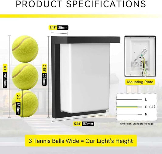 LED Outdoor Wall Porch Light 2 Pack 3000K 4000K 6000K Adjustable Waterproof Modern Wall Sconce Aluminum Exterior Light Fixture Wall Mount ETL IP65 8 Inch 12W Black