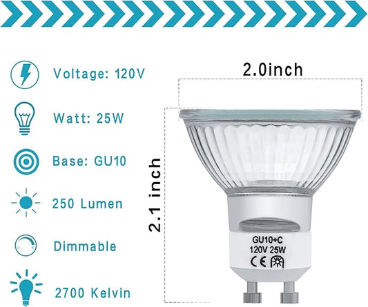 Halogen Bulb 25W GU10 120V NP5 Replacement Bulb for Candle Warmer, Scent Wax Burner MR16 JDR Dimmable, Warm White 2700K,Pack of 6
