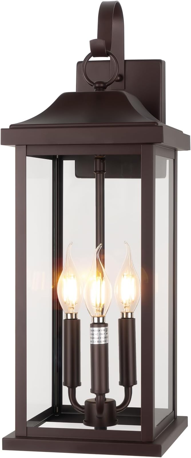 3-Light Extra Large 23โ Outdoor Light for House Oil Rubbed Bronze, IP65 Waterproof Brown Exterior Light Fixture with Clear Tempered Glass Outside Wall Mounted Lamp Front Porch Light, E12