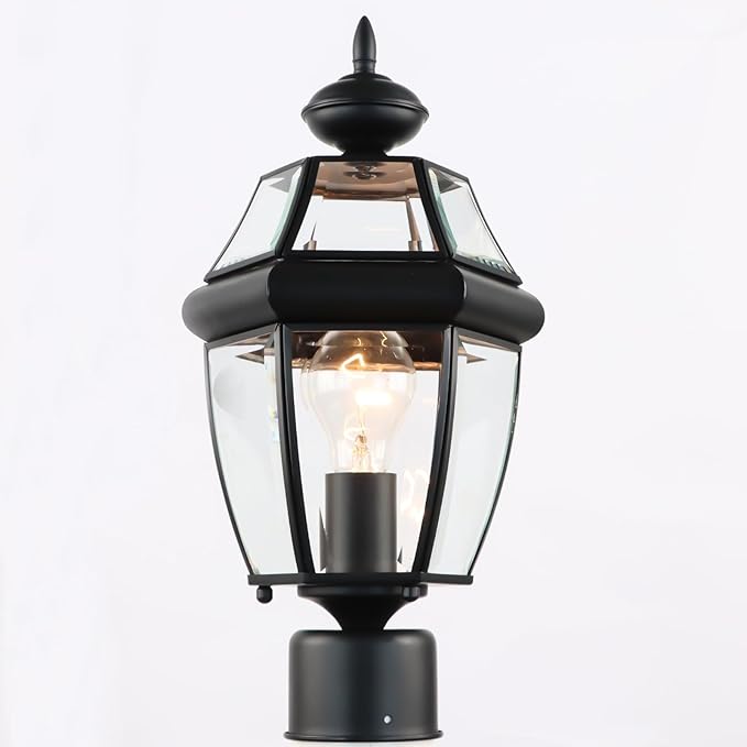 Kalium Outdoor Post Lights, 15" Lamp Post Light Fixture Waterproof Aluminum Housing with Glass, E26 Base Matte Black Lamp Posts Outdoor Lighting for Garden Patio Pathway Walkway (Pole not Included)