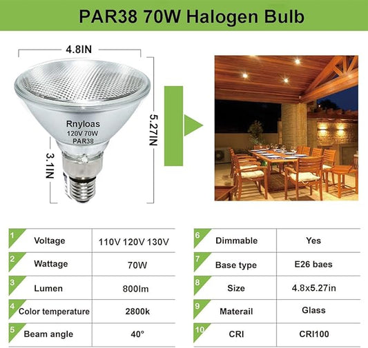 PAR38 Flood Light 70W 120V(80W Equivalent,4 Pack Long Lifespan PAR38 Flood Light Dimmable, High Output 800LM PAR38 Bulb with E26 Base, 2800k Warm White Par38 Lighting Bulb