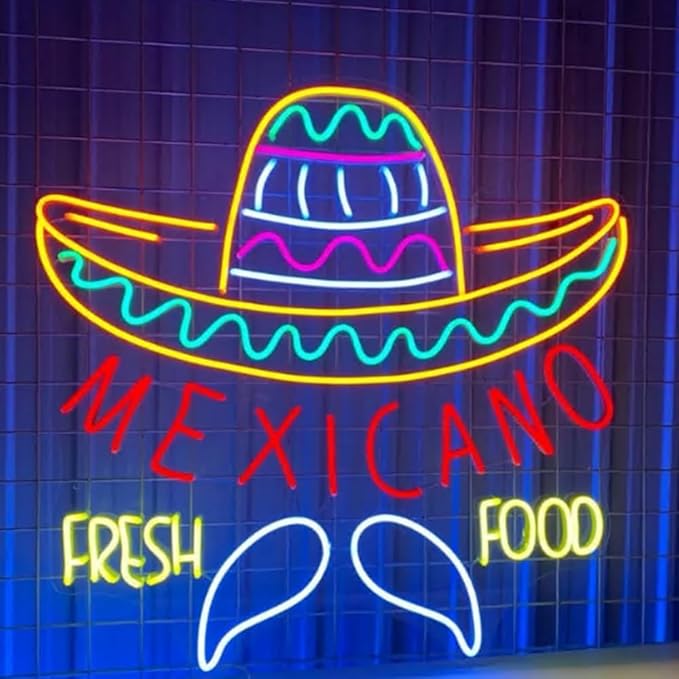 Mexicano Fresh Food Led Sign,23inches Mexican Food Neon Wall Decor, Mexican Restaurant Open Wall Art
