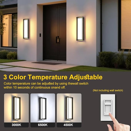 LED Outdoor Wall Lights,Dimmable Exterior Wall Sconce 16",3000K / 4000K / 6000K,IP65 Waterproof,c Black Outside Light for Porch,Garage,Entrance,Hallway,Patio,Garden,House