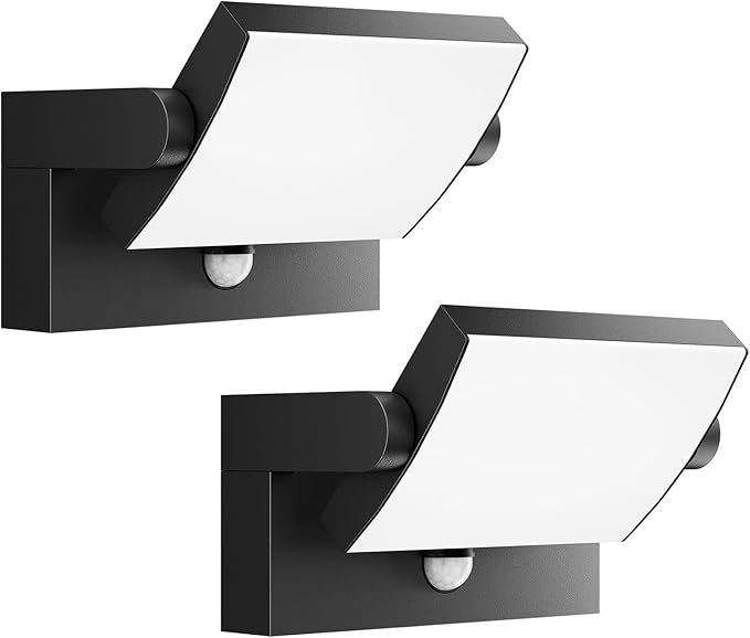 2 Pack 40W Motion Sensor Outdoor Wall Lights, 3000K Black LED Light Fixture, IP65 Waterproof Exterior Porch Light, 360 ° Adjustable Head Flood Wall Lighting for House