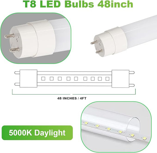 25-Pack T8 LED Tube Lights 4FT, 18W LED Bulbs 4 Foot Ballast Bypass, 5000K Daylight, Type B, G13, F32T8 Replacement for Fluorescent, Frosted
