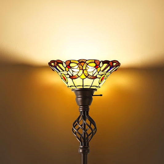 GyroVu Tiffany Floor Lamp, Torchiere Floor Lamps with Stained Glass, 71 Inch Tall Floor Standing Reading Light for Living Room Corner Bedroom Home Office, Bulbs Included