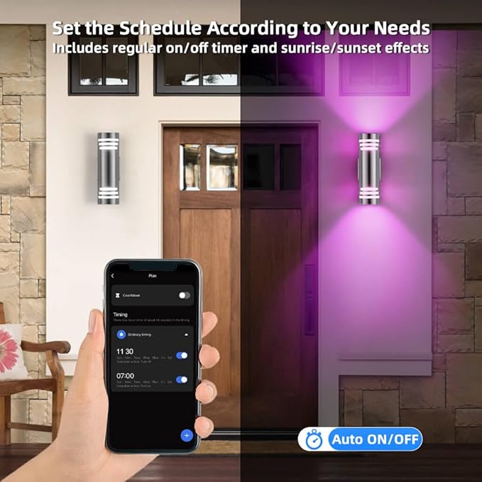 SHIMR Smart Porch Lights RGBCW 2 Pack, Color Changing Outdoor Wall Lights Stainless Steel Outdoor Light Fixture with Remote for House Garage, Compatible with Alexa Google Assistant