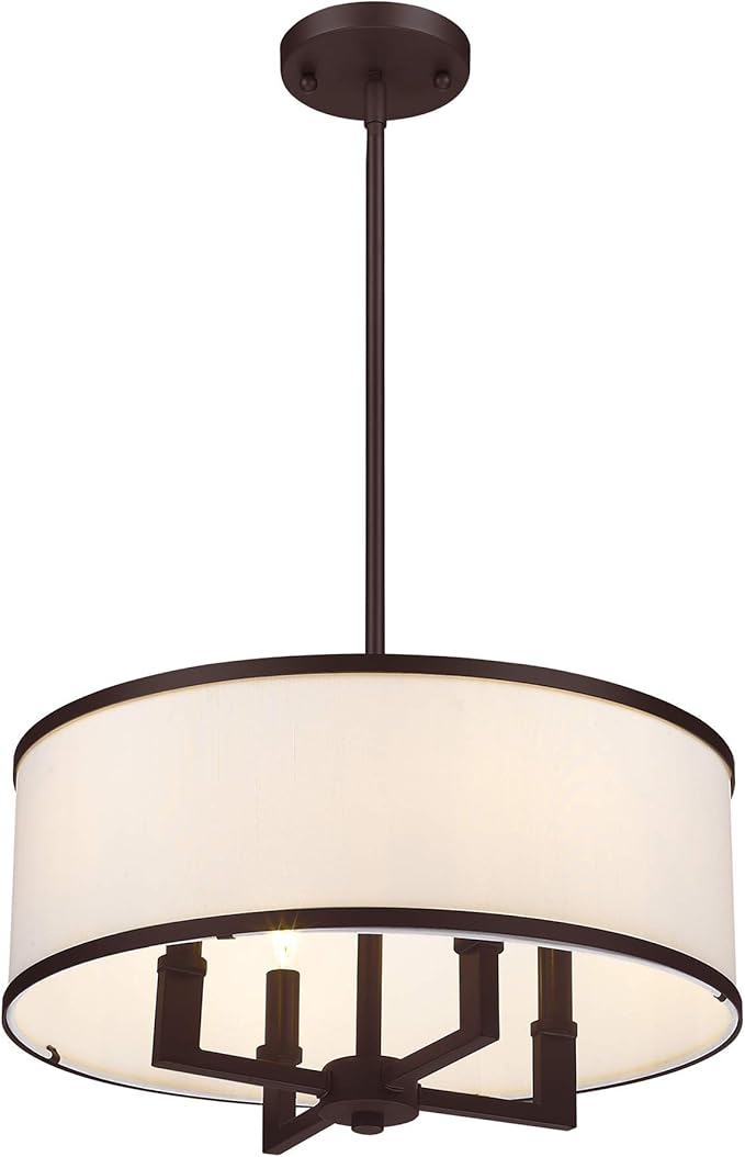 Livex Lighting Fabric Shade 62615-07 Transitional Four Light Pendant from Park Ridge Collection in Bronze/Dark Finish
