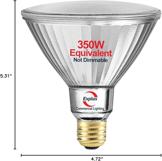 Explux 350 Watt Equivalent PAR38 LED Flood Light Bulb, Ultra Bright 5200 Lumens, Non-Dimmable, Full-Glass Outdoor Waterproof & Anti-Ageing, Daylight 5000K, 1-Pack