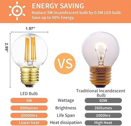 Leools Dimmable G16.5 LED Bulbs,6W E26 Edison LED Light Bulbs,Warm White 2700K,600lm,6W Equal 60 Watt,G50 Globe Light Bulb for Pendant Vintage LED Filament Edison Candle Bulb with Decorative, 6Pack.
