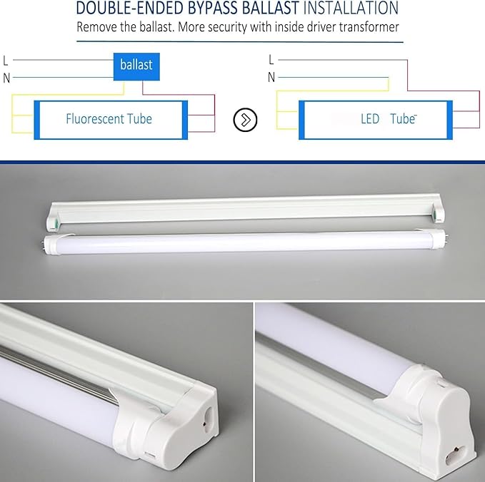 T8 LED Light Bulbs Fluorescent Replacement Ballast Bypass 48inch 4000K Daylight White Double-end Powered Frosted Lamps 25 Pack