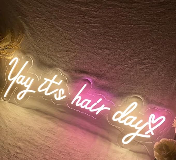 Yay It's Hair Day Heart Custom Hair Salon LED Neon Sign Night Light Wall Barber Shop Beauty Room Studio Sign Decor Wedding Decoration Size:20inch