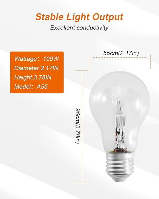 A55 E27 Halogen Bulb 10 Pack 220V 2700K 96 * 55mm 100W Clear Glass Lamps Fit for Use in Home or Shops and Offices