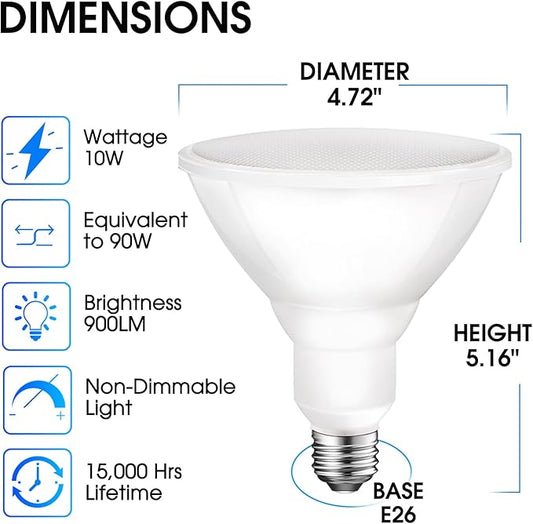 Energetic PAR38 LED Flood Light Outdoor Bulb, 3000K Warm White, 90 Watt Equivalent, Wet Rated, 900LM, E26 Base, Non-Dimmable, 12 Pack Outdoor Flood Light Bulbs