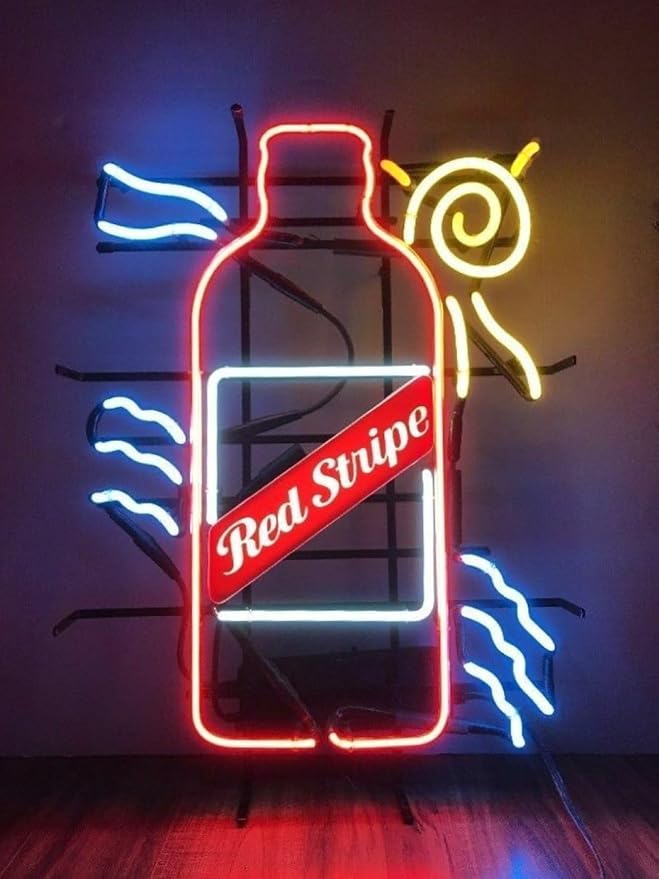 19"x15" Red Stripe Neon Sign (VariousSizes) Beer Bar Pub Man Cave Business Lamp Light DC218 Handmade LED Neon Tubing Signs