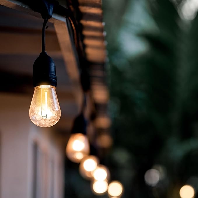 SUNTHIN 50 Pack Dimmable 1W S14 Replacement LED Bulbs, 2700K Warm White Waterproof Outdoor String Lights Vintage LED Filament Bulb, Shatterproof E26 Screw Base Edison Light Bulbs