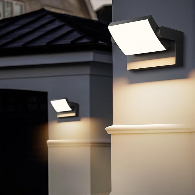 2 Pack Modern Outdoor Lights, 40W Black LED Exterior Light Fixture, 3000K Outdoor Wall Sconce, IP65 Waterproof Porch Lights for House