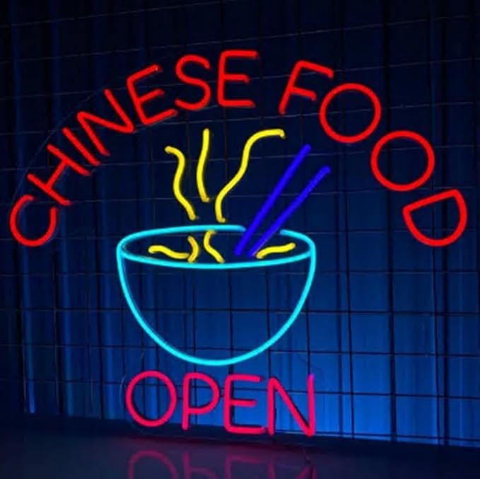 Chinese Food Open Neon Sign, 20" Chinatown Restaurant Led Sign,Chinese Food Store Open Décor