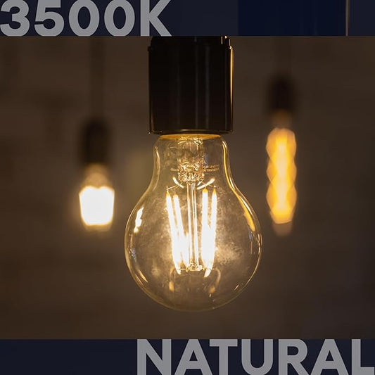 LUXRITE Vintage A19 LED Light Bulbs 100 Watt Equivalent, 1600 Lumens, 3500K Natural White, Dimmable Edison Light Bulbs, 12W, Damp Rated, UL Listed, Clear Glass Filament Bulb, E26 Medium Base (4 Pack)