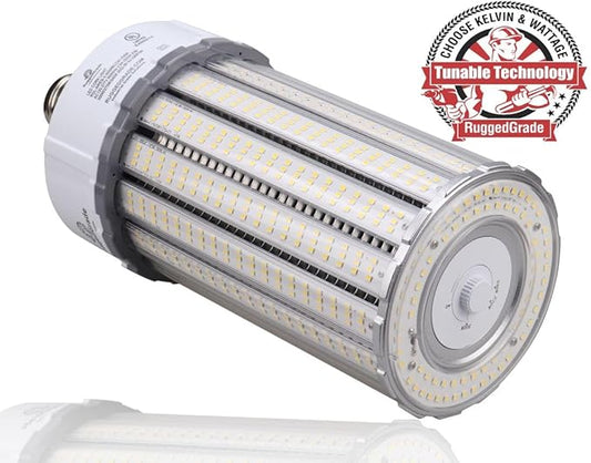 RuggedGrade Aries III Series 300W LED Corn Light Bulb | Wattage Selectable | 43,500 Lumens | 5000K Bright White | E39 Base | Replace 1000W MH | DLC 5.1 Premium