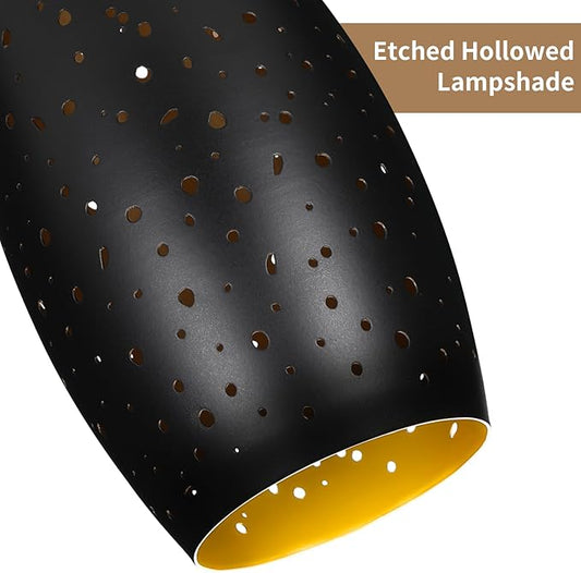 Pendant Light Lamp Shade Replacement with 1-5/8" Fitter, ALUCSET Metal Lampshade Height 7.8 in Diameter 4.7 in Oval Shaped Etched Cover for Pendant Kitchen Wall Sconce Chandelier Vanity Light 1-Pack