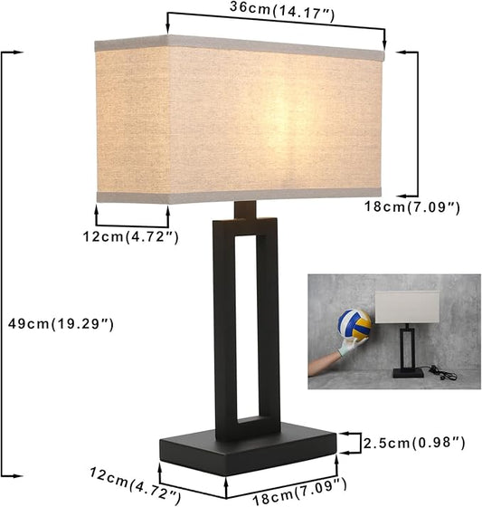 Yosoan Linen Fabric Beige Indoor Table Lamp Bedside Nightstand Desk Lamp, Dimmable On Off Switch Black 65.8" Power Cord Cutout Rectangular Shade for Bedroom Hotel Study(Linen)