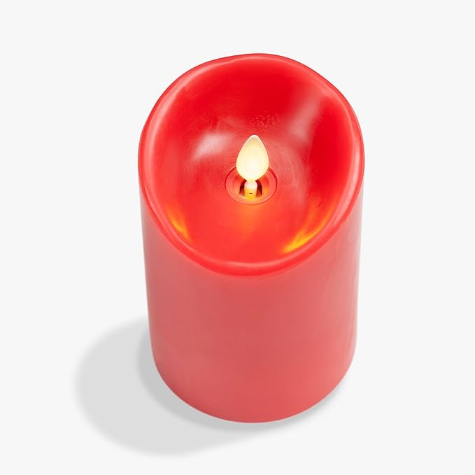 Luminara Flameless LED Battery Operated Flickering Pillar Moving Flame Candles (True Red, 3" x 4.5")