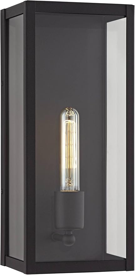 John Timberland Cornell Modern Industrial Box-Shaped Outdoor Wall Light Fixture Sand Black Metal 14 1/4" Clear Glass for Exterior House Porch Patio Outside Deck Garage Yard Front Door Garden