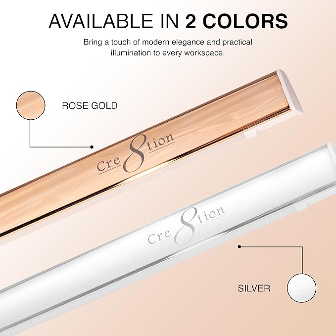 Cre8tion Ultra‑Slim LED Desk Lamp, Champagne Gold, 12 W Sleek Task Light for Nail Salons, Lash Techs, Home Offices (Silver)