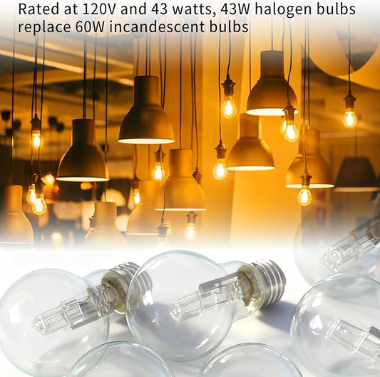 043168787963 78796 Halogen Light Bulbs 43 Watt 120V A19 Types E26 Thread for Types in Table Lamps and Enclosed Fixtures 6-Pack
