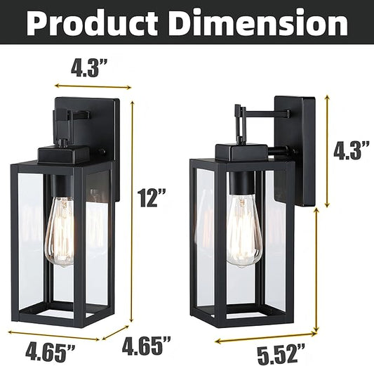 2 Pack Outdoor Sconce Lights-12 Inch Outdoor Wall Light,Exterior Sconce Steel and Glass Porch Light, Black Wall Lantern for Front Porch Garage Balcony