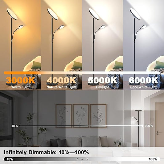 Floor Lamp-42W/4200LM Super Bright Floor Lamp,Dimmable 2-in-1 LED Floor Lamp with Reading Light,69" Tall Standing Lamp with Remote & Touch Control,Modern Floor Lamps for Bedroom,Living Room,Office