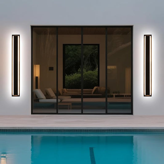 MELUCEE 2 Pack Long Outdoor Wall Lights 24W 5 Color Dimmable Modern Exterior Lighting Fixtures LED Linear Outdoor Wall Sconce for Garage Patio Balcony Porch, 3000K-6000K Adjustable, IP65 Waterproof