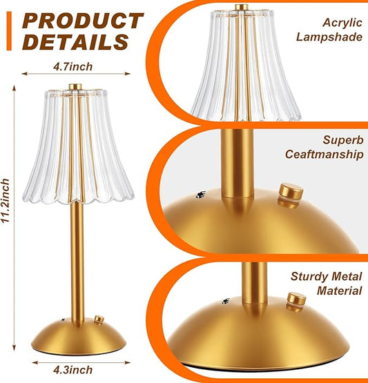 Liliful 4 Pcs Cordless Table Lamp Rechargeable Touch LED Small Gold Portable Battery Operated USB-c Desk Lamp 3 Color Dimmable for Bedroom Living Room Dining (Gold,Rose Style)