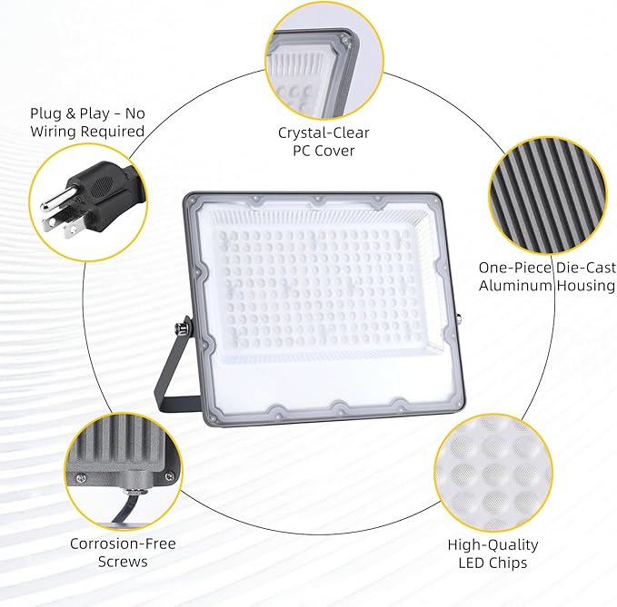 WeDo RGB LED Flood Light 150W Equivalent – 60W Plug-in Outdoor Color-Changing Spotlight with Remote, 4 Modes, 8-Level Dimming, IP65 Waterproof for Garden, Landscape, Wall Wash