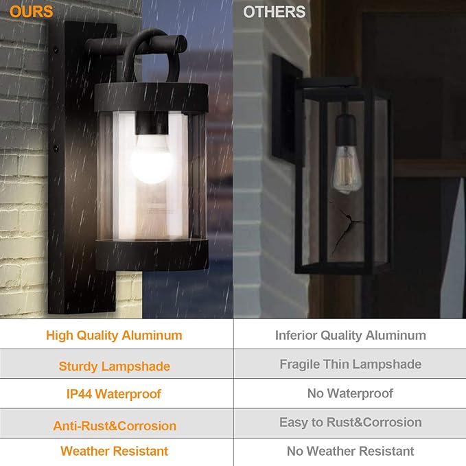 Wall Light Outdoor Lantern with Dusk to Dawn Sensor E26 Bulb (Not Include) Wall Mount Hang Lamp Wall Sconce Lighting Photocell Lights for Porch Front Door Garden IP44 Waterproof Max 28W